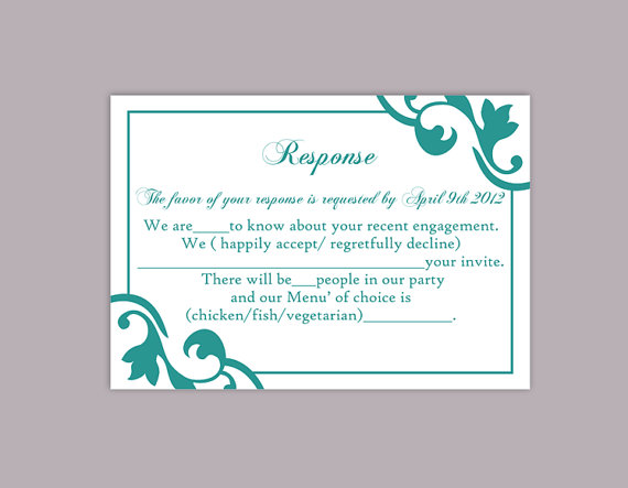 Свадьба - DIY Wedding RSVP Template Editable Word File Instant Download Rsvp Template Printable RSVP Cards Teal Blue Rsvp Card Elegant Rsvp Card