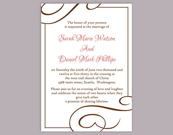 Свадьба - DIY Wedding Invitation Template Editable Word File Instant Download Printable Invitation Brown Wedding Invitation Elegant Pink Invitations