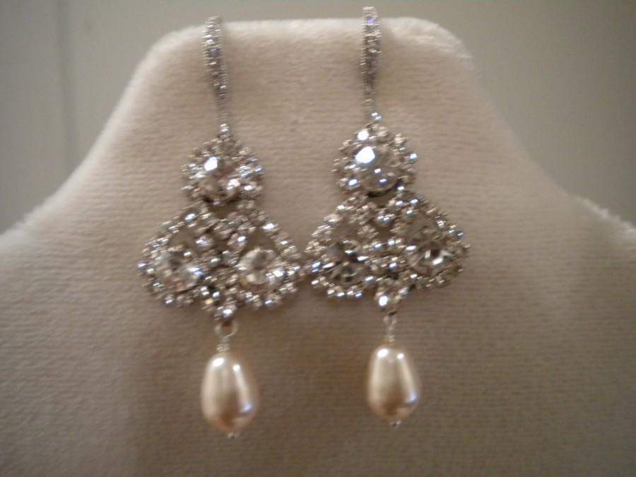 Wedding - Clover Earring, Swarovski Pearl Earring, Bridal Earring, Crystal Earring - Julia