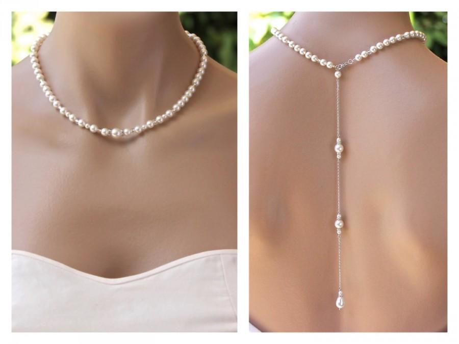 Mariage - Pearl Back Drop Necklace, Bridal Back Pearl Necklace, Bridesmaids Necklace, SILVER, Gold, Rose Gold options, , Wedding Necklace,