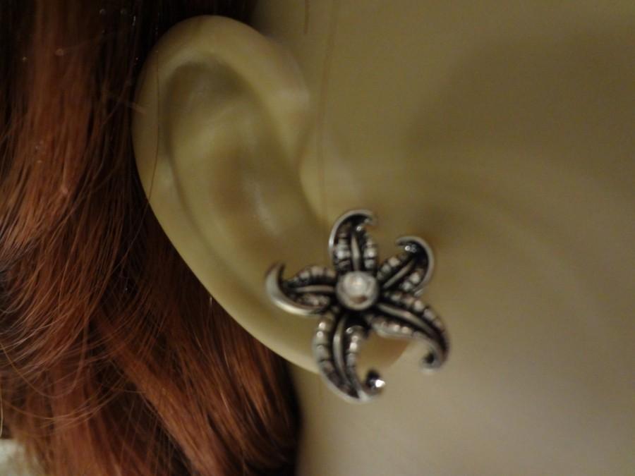 زفاف - crystal starfish earrings, Rhinestone Earrings, Bridesmaid Earrings, Rhinestone starfish, Bridal starfish earrings