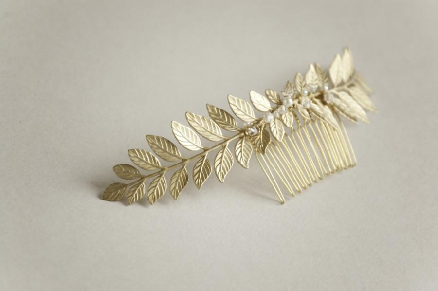 زفاف - Bridal hair comb Gold leaf hair comb Leaf hair piece Grecian headpiece, Gold laurel hairpiece