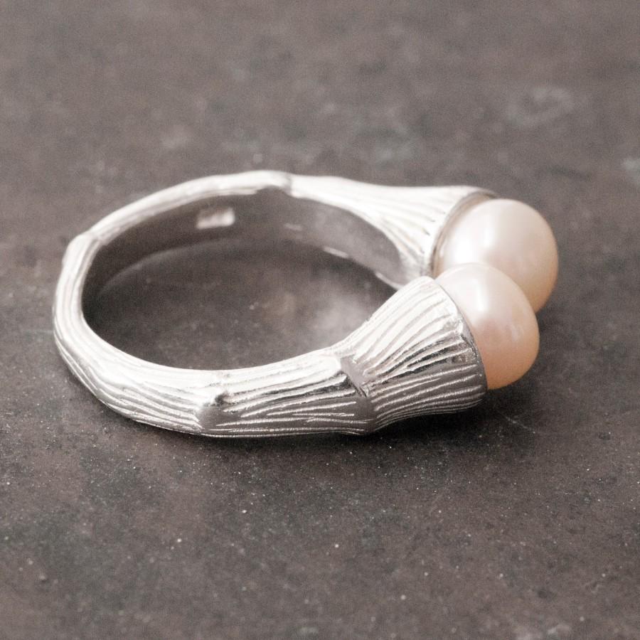 زفاف - White Pearl Ring, Twig Sterling Silver Ring and Cultured Pearls, June Birthday Ring, Cocktail Ring, Tree Branch with Pearls, Pearl Jewellery