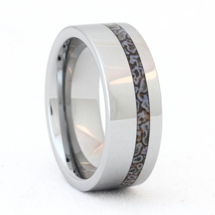 Wedding - Tungsten Ring, Dinosaur Bone Ring, Unique Mens Wedding Band