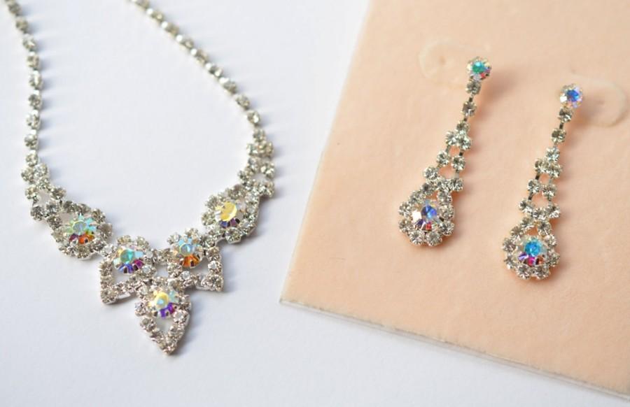 زفاف - Vintage AB Crystal Jewelry Set - Necklace and Earrings, Vintage Bridal Jewelry