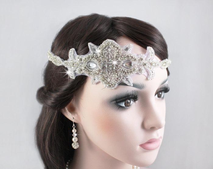 Mariage - SALE - EVELYN - Great Gatsby Inspired Crystal Bridal Headband, 1920s and 1930s Headpiece, Wedding Rhinestone Headband, Flapper Headpiece,