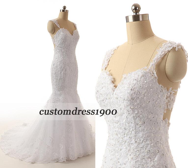 Wedding - Top quality handmade beading tulle wedding dress,white/ivory cap sleeve wedding dress,mermaid wedding gowns,dress for weddings