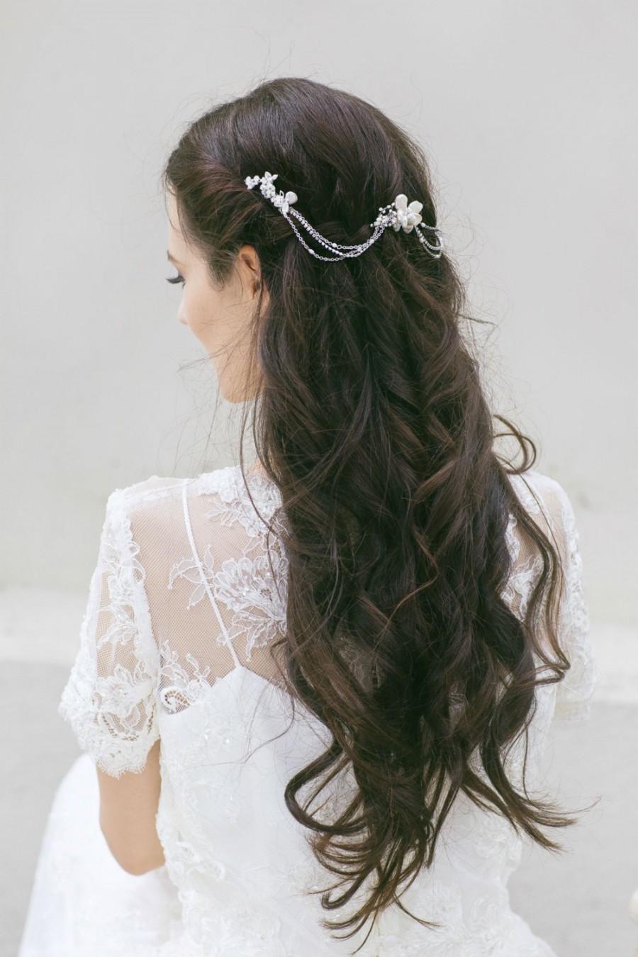 زفاف - Bridal Hair Chain, Bridal Hair Accessories , Pearl Hair Swag, Swarovski Opal Crystal Pearl Wreath, Wedding  Hair Wrap , Bohemian Headpiece