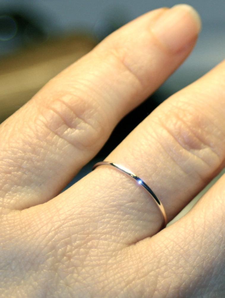 Wedding - Very Thin White Gold Wedding Band Solid 14k white gold ring Fully Round Handmade Plain & Simple Slender Skinny Dainty 1mm Stacking Spacer