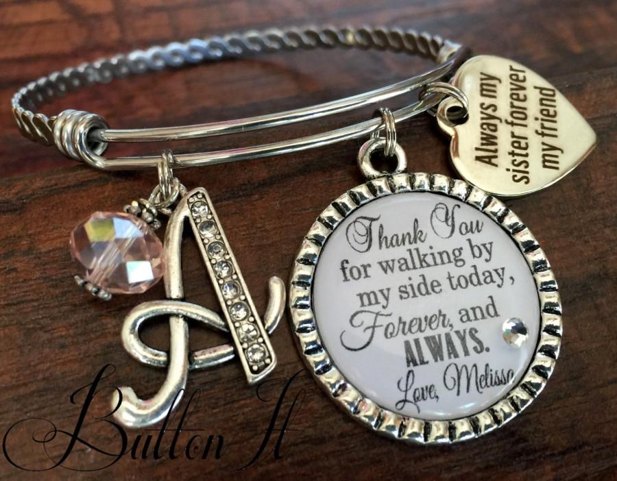 Hochzeit - Maid of honor gift, bridesmaid gift, INITIAL bangle bracelet, PERSONALIZED wedding, rehearsal dinner gift, Thank you for walking by my side