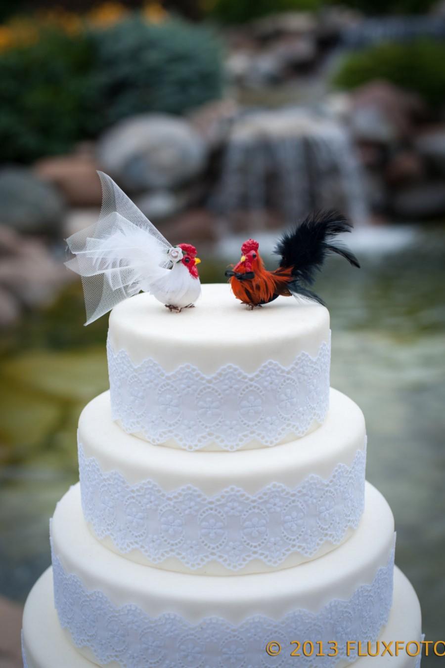 Hochzeit - SALE! Barnyard Chicken Wedding Cake Topper: Unique, Farm Fancy Bride and Groom Love Bird Cake Topper -- LoveNesting Cake Toppers