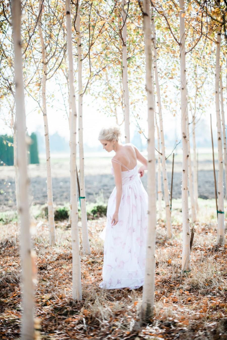 Hochzeit - Floral Wedding Dress Watercolor Boho, GISELLE, Silk Cotton Blue Pink Blush