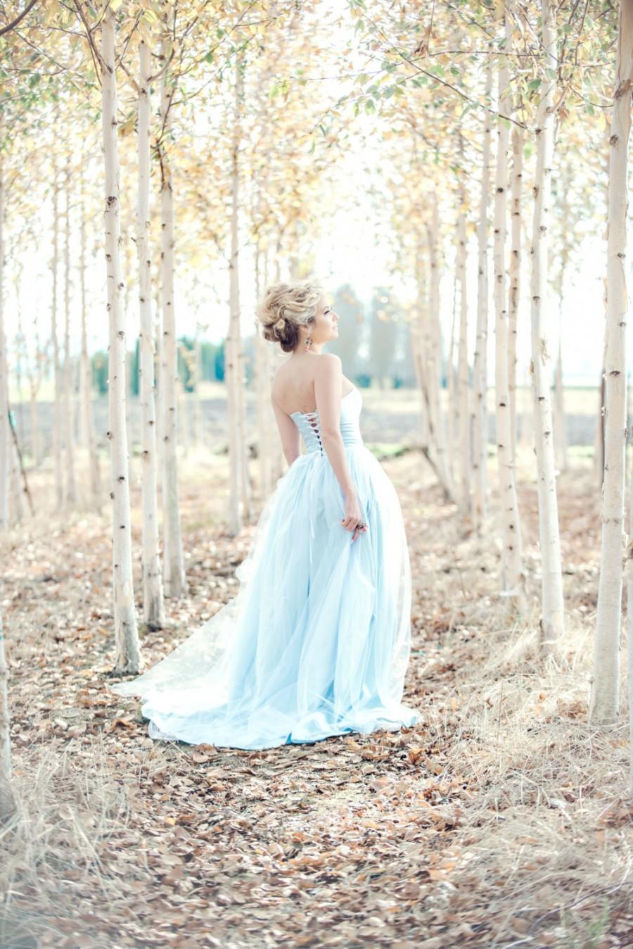 Hochzeit - Blue Wedding Dress Silk Ballgown, MONET, Tulle Skirt, Blush Ivory White Lavender Many Colors