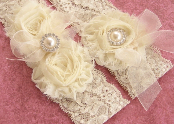Hochzeit - SALE,  Bridal Garter, Wedding Garter Set, Toss Garter included  Ivory with Rhinestones and Pearls  Custom Wedding colors