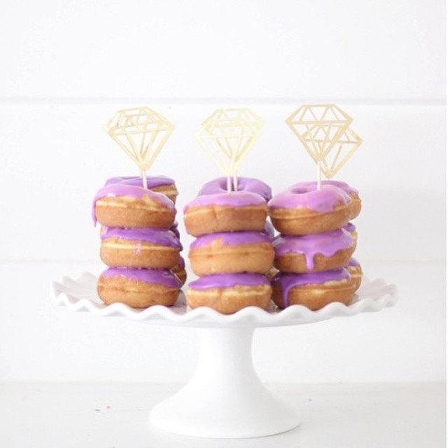 Hochzeit - Bridal Shower/ Bachelorette Diamond Cupcake or donut toppers in GOLD, GOLD GLITTER and more! Engagement party