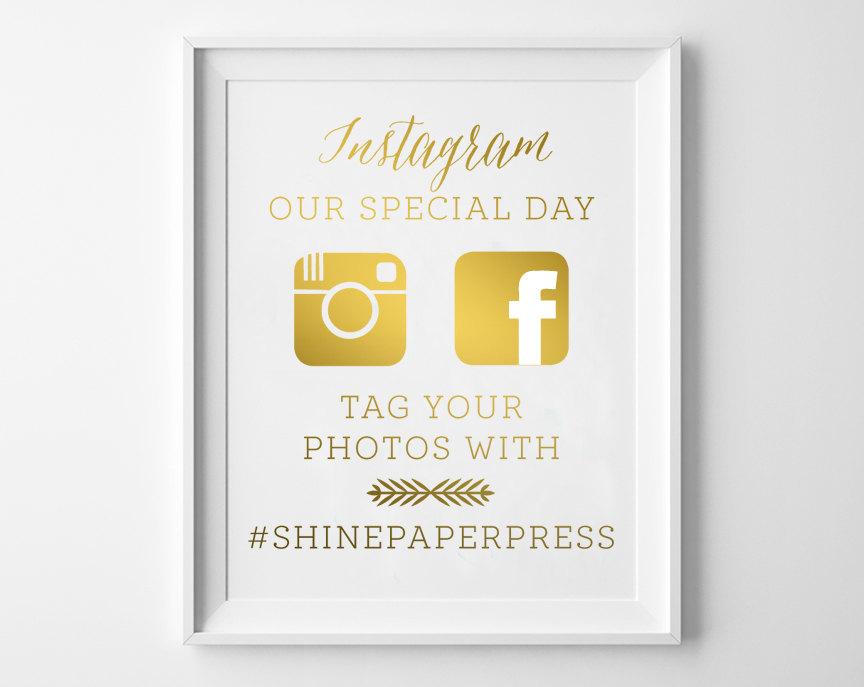 Wedding - Hashtag Sign in REAL Foil / Wedding Hashtag Sign / Wedding Sign in REAL FOIL Gold / Custom Wedding Signs / Wedding Hashtag Print  n Foil