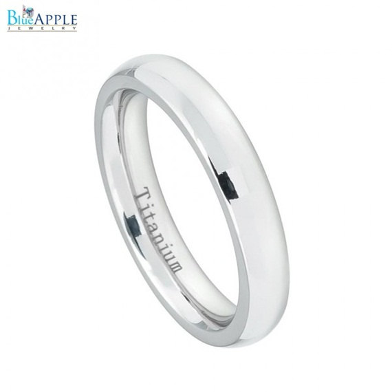 زفاف - 4mm White Titanium Classic Domed Ring  His Hers Men Women Wedding Engagement Anniversary Band White Titanium Ring Size 5-8