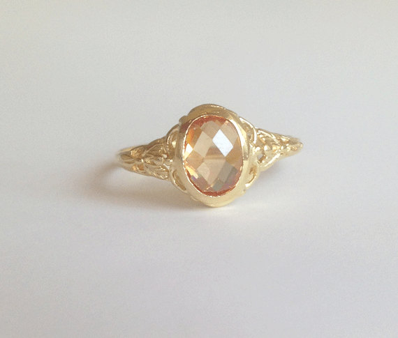 زفاف - 20% off-SALE!! Citrine Ring - Gold Ring - Vintage Band - Lace Ring - Engagement Ring - Antique Ring - Yellow Jewelry