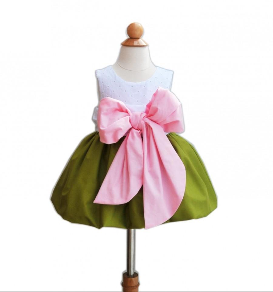 زفاف - 1st Birthday Dress - Flower Girls Dress - With Large Bow Bash - Wedding - Party - Formal Dress -  KK Children Designs - 6M to 7
