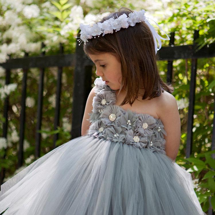 Hochzeit - Grey flower girl dress...Grey Tutu Dress...Silver Tutu Dress…Silver flower girl dress.. Flower girl dress...Gray tutu dress
