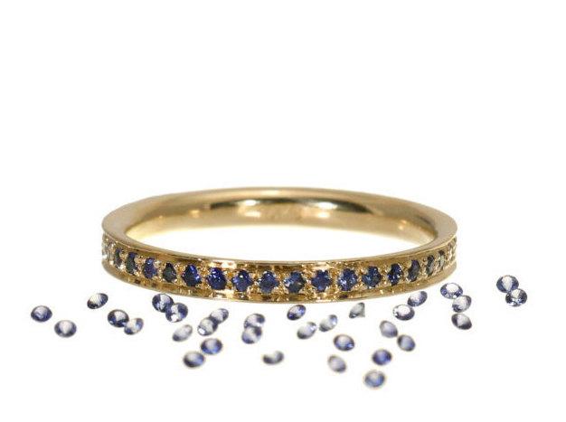 زفاف - Blue Sapphire Ring, Sapphire Ring In Pave Set, Blue Sapphire, Blue eternity Band, Blue Sapphire Ring, Wedding Blue Sapphire.