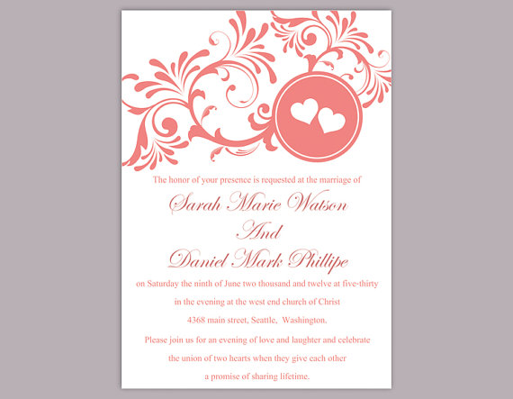 Свадьба - DIY Wedding Invitation Template Editable Word File Instant Download Elegant Printable Invitation Red Wedding Invitation Heart Invitation