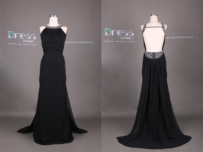 Wedding - Black Halter Beading Open Back Long Prom Dress/Black Evening Gown/Long Black Party Dress/Long Black Prom Dress/Prom Queen Dress DH334