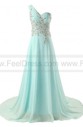 Wedding - One Shoulder A-Line Sweetheart Beaded Chiffon Long Prom/Evening Gowns With Transparent Back