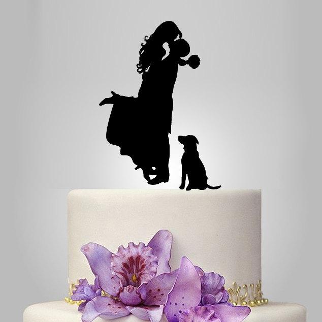 زفاف - wedding Cake Topper Silhouette, Pet dog Silhouette,  Bride and Groom Cake Topper, funny wedding cake topper, kissing
