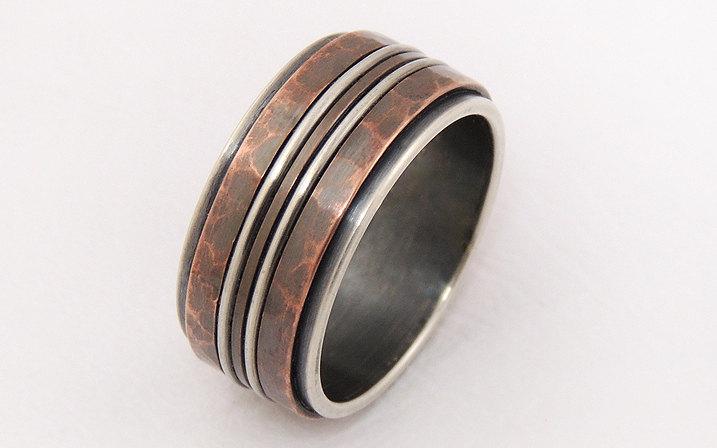 Mariage - Rustic mens ring - silver copper ring,men engagement ring,men wedding band,unique men's ring,wide ring
