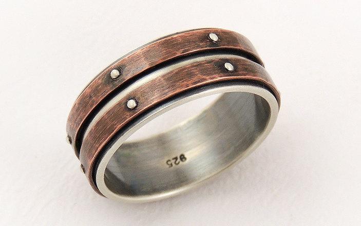 زفاف - Men's wedding band ring - men engagement ring,silver copper ring,men's ring,unique wedding ring