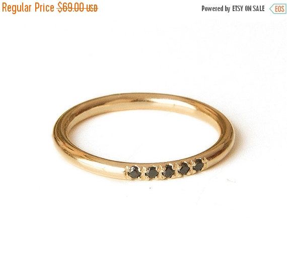 Wedding - WEEKEND SALE Gold and black Diamonds ring, Delicate Stacking Ring, Thin Gold filled Band, Alternative engagement ring, Half eternity band, P