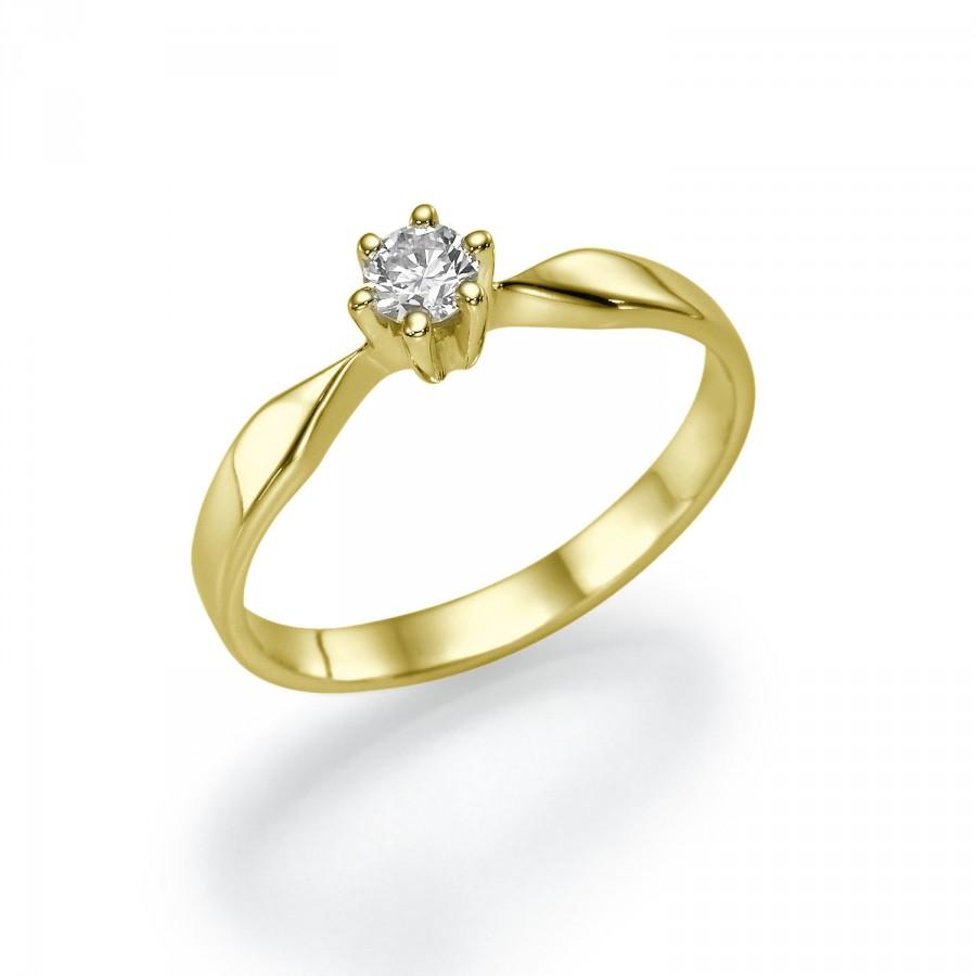 Hochzeit - Gold Engagement Ring, 0.28 CT Diamond Ring, 14K Yellow Gold Ring Band, Solitaire Engagement Ring, Delicate Gold Ring