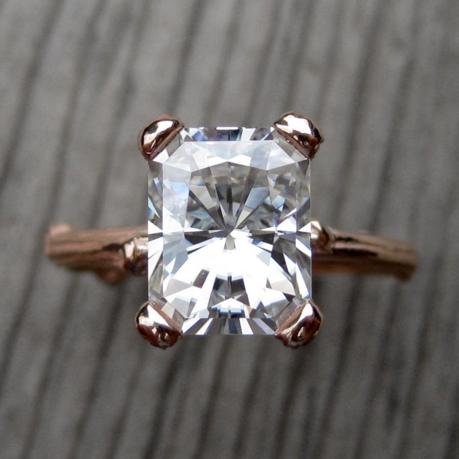 زفاف - Emerald Moissanite Branch Engagement Ring: White, Yellow, or Rose Gold; 2.7ct Forever Brilliant™