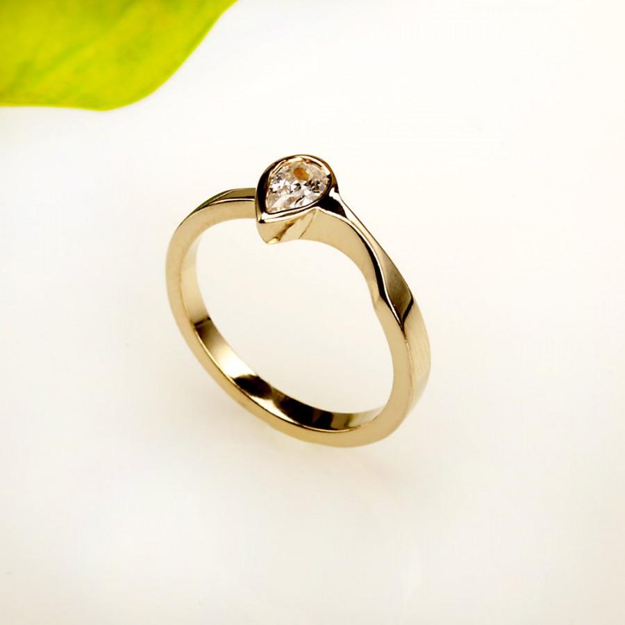 زفاف - 14K  gold engagement ring , pear cut,  Diamond 14K white  Gold Ring RG-1085