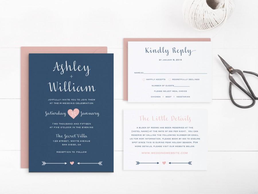 Hochzeit - Printable Wedding Invitation Suite template, Editable Text and Artwork Colour, Instant Download, Edit in Word or Pages 