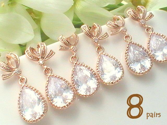 Mariage - Bridesmaid Gift Ideas 12% Off Set Of 8 Bridesmaid Gift, Maid of Honor Gift for Bridal Shower Gift for Bridesmaids Jewelry Rose Gold Earring