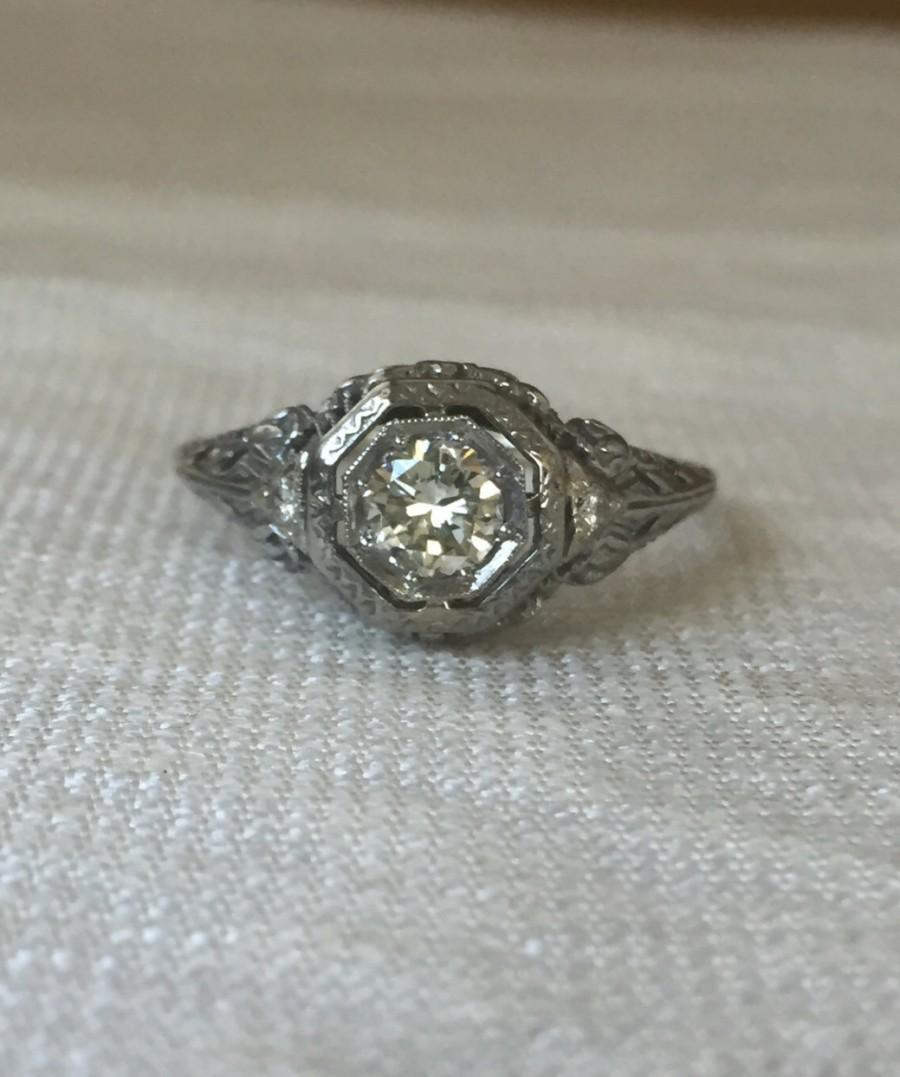 Hochzeit - Vintage Art Deco .42 Carat Diamond 18k Ring