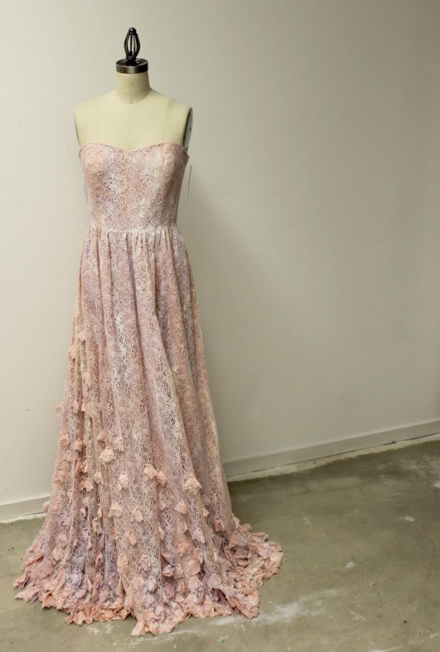 Wedding - Boho Princess Wedding Dress //Pink Lace Bohemian Bridal// sweetheart gathered waist BEAUTIFUL hand cut skirt detailing//handpainted