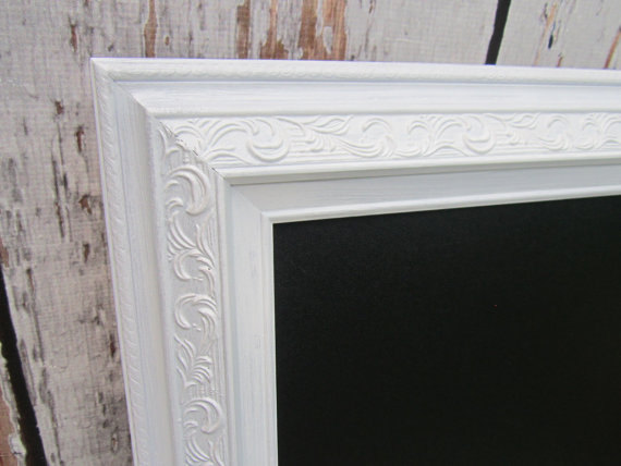 زفاف - LARGE CHALKBOARD 42"x30" Magnetic Chalkboard White Wedding Menu Boards White Framed Distressed Framed Chalk board