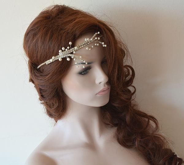 Hochzeit - Wedding Headband, Pearl Headband, Hair Accessories,  Wedding Pearl Hair Vine , Wedding Hairpiece, Bridal Hair Accessories