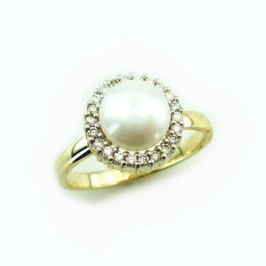 Свадьба - Pearl Engagement Ring, 14K Pearl Ring, June BirthStone, Bridal Jewelry, Diamonds and Pearl Ring, Diamond and Pearl Ring, Fast Free Shipping