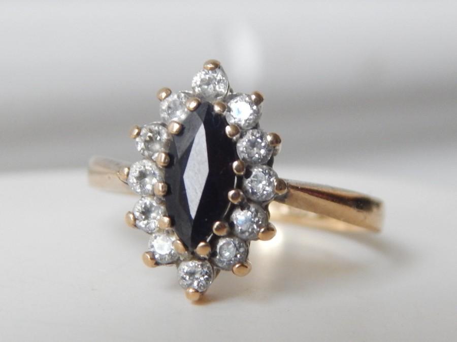 زفاف - Vintage Engagement Ring - Sapphire and CZ Marquise Ring - Vintage Cluster Ring - Vintage Engagement Rings - CZ Engagement Ring - CZ Ring