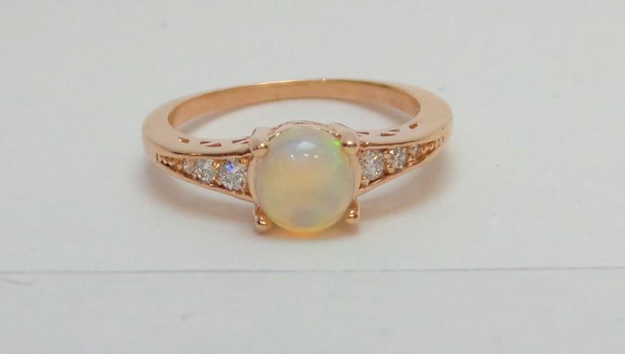 زفاف - Opal Ring 14 k Rose Gold with Diamonds/ Opal Ring/ 14 k Rose Gold Natural Opal Ring/ Engagement Ring/ Opal Engagement Ring