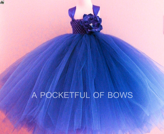 زفاف - Royal Blue Flower Girl Tutu Dress, Toddler Formal Dress, Long Royal Blue Tutu Dress