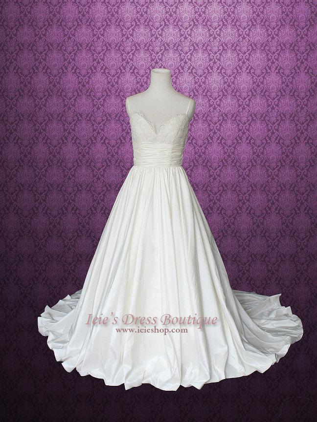 Hochzeit - Empire Wedding Dress with Thin Straps V neck Lace Wedding Dress