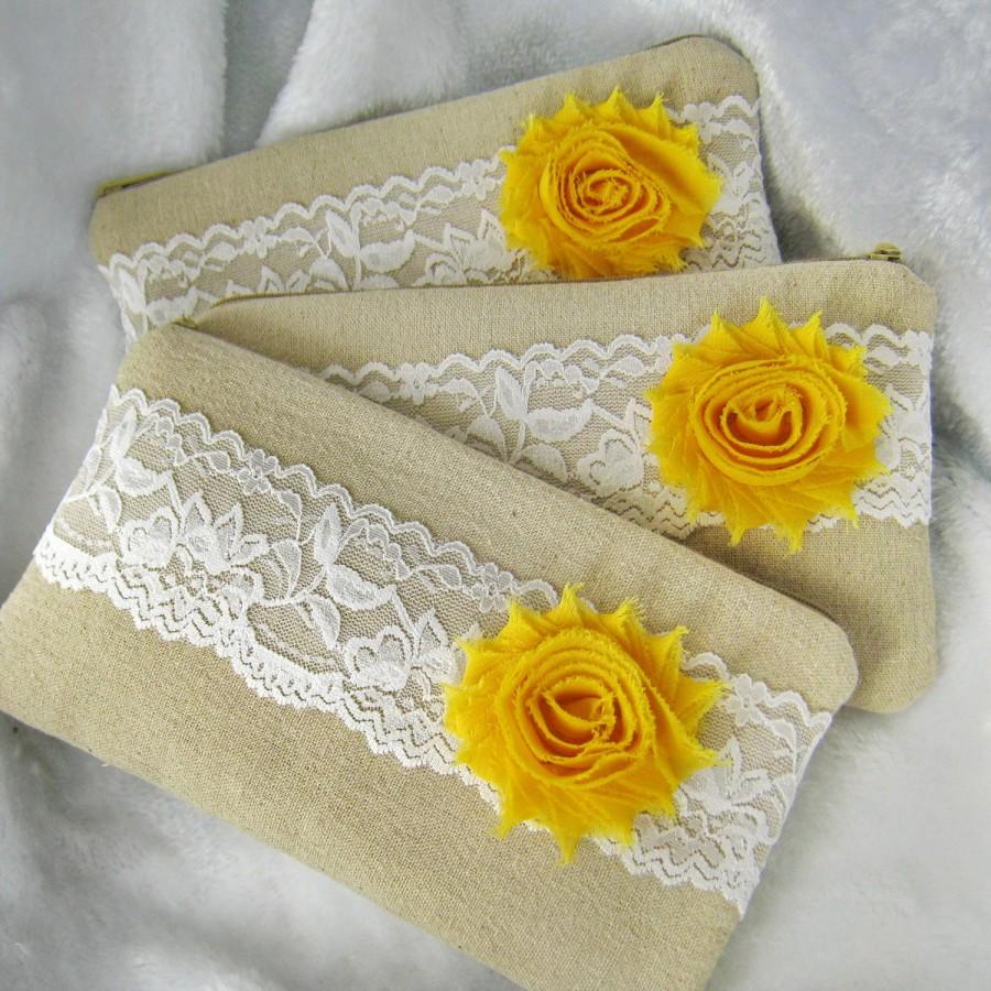 Hochzeit - Set of 5 Bridesmaid clutch, cotton linen lace clutch, wedding purse bag (Ref: CL900) CHOOSE your color