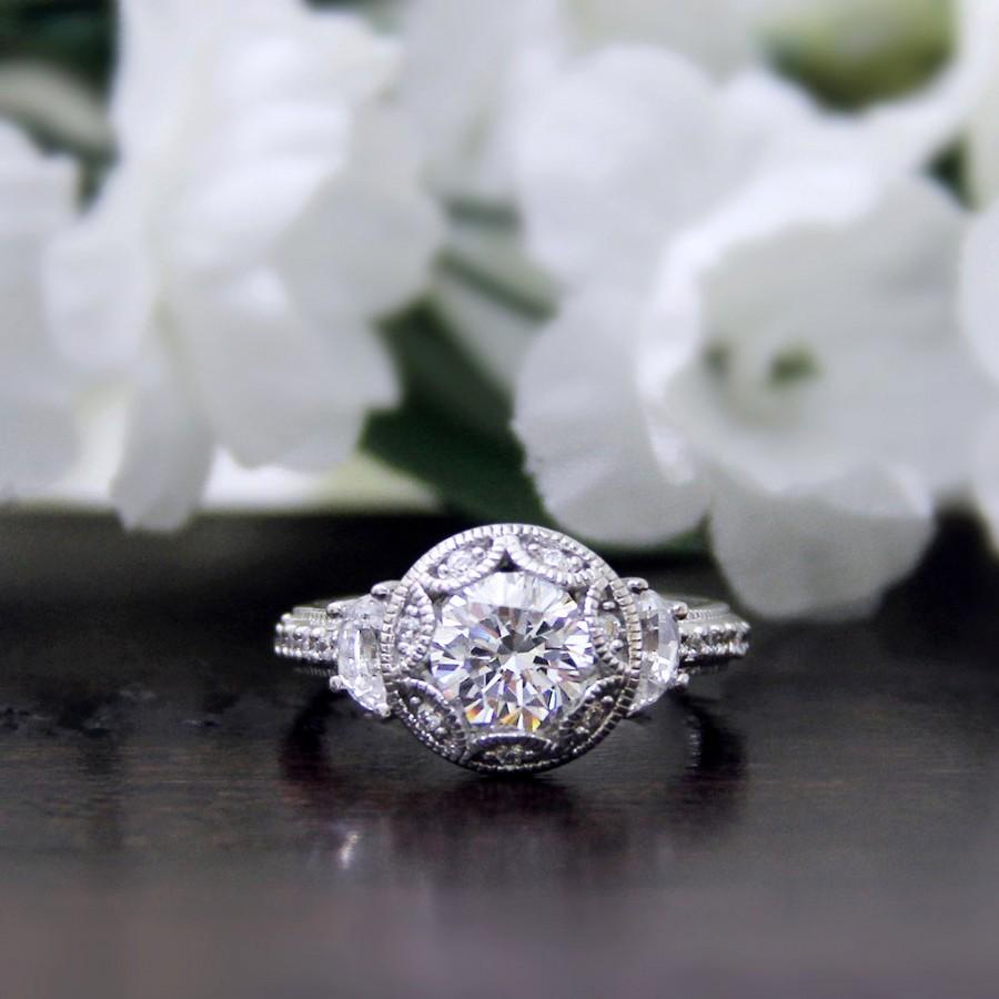 زفاف - 1.20 ct Art Deco Engagement Ring-Brilliant Cut Diamond Simulants-Cubic Zirconia-Vintage Ring-Promise Ring-925 Sterling Silver-R71719