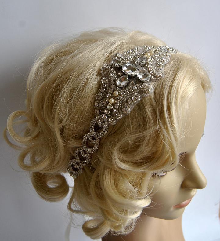 زفاف - Rhinestone 1920s Headpiece,Flapper Headpiece,bridal headband piece, Rhinestone beaded headpiece,The Great Gatsby Headband