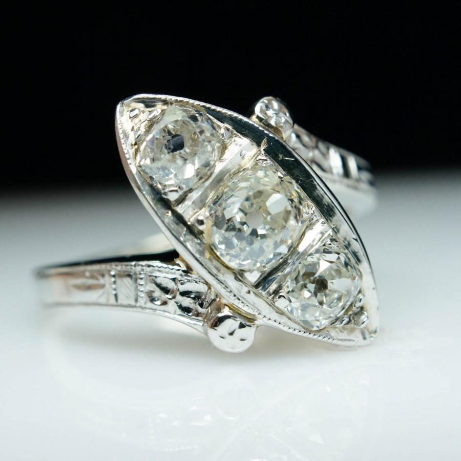 Wedding - Antique Art Deco Ring Diamond Ring Rstate Ring Navette Ring 1950s Ring Antique Ring Jewelry